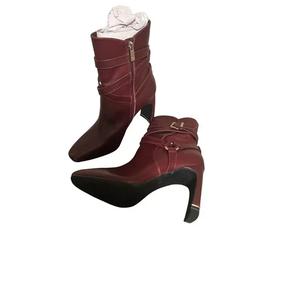 Kenneth Cole Nellie Oxblood Leather Ankle Boots Harness Buckle Block Heel 9.5M - Picture 3 of 8